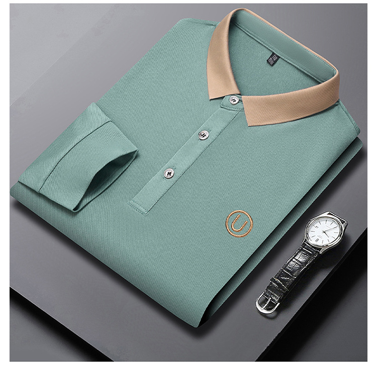 Polo de manga comprida para homem em algodão casual_voghion.com