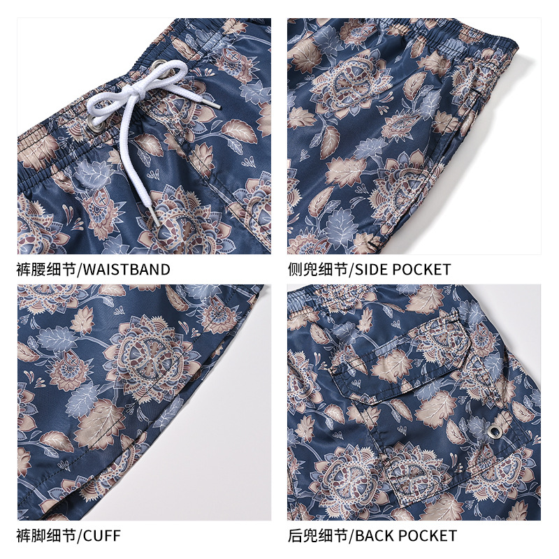 Pantalones cortos con cordones con estampado digital de cuatro puntos para hombres Chunyafang Pantalones de playa de vacaciones junto al mar de moda casual de código europeo