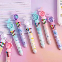 Cartoon butterfly glitter multi-color pen for students, ten-in-one squeeze colorful journal pen, study office signature pen, oil pen