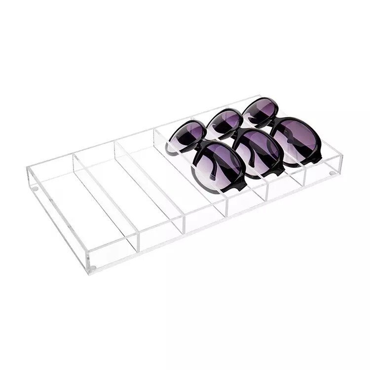 Customized Acrylic Transparent 6-Compartment Sunglasses Display Box Tray Desktop Plexiglass Glasses Storage Rack