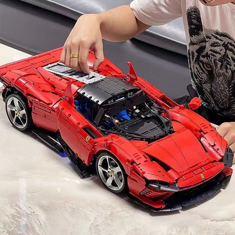 Cross-Border Compatible Lego Toy Ferrari 488 Sports Car Building Blocks Assembled Difficult Sports Car Sp3 Model Gift