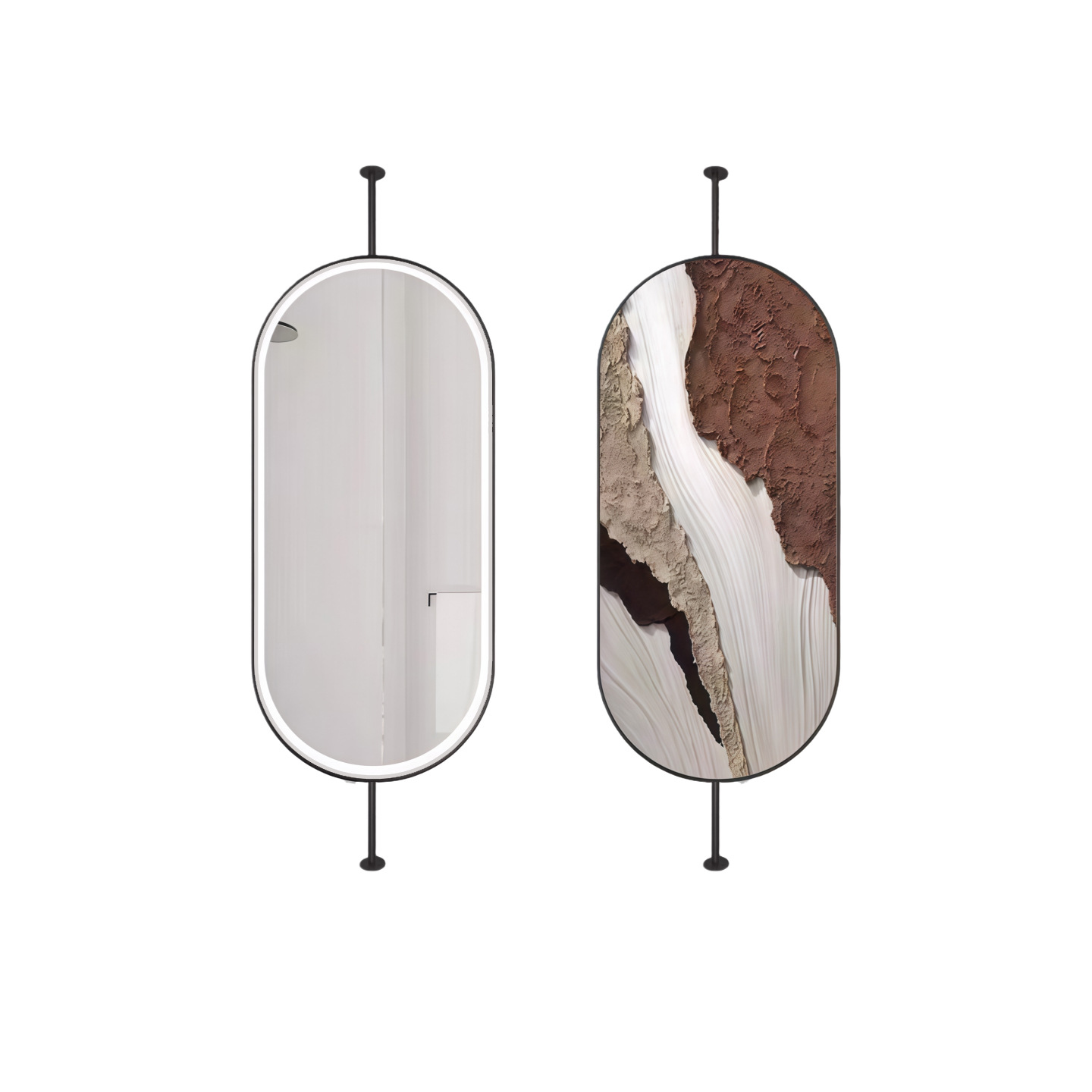 Espejo de baño colgante ovalado de aleación de aluminio con luz LED, para baño