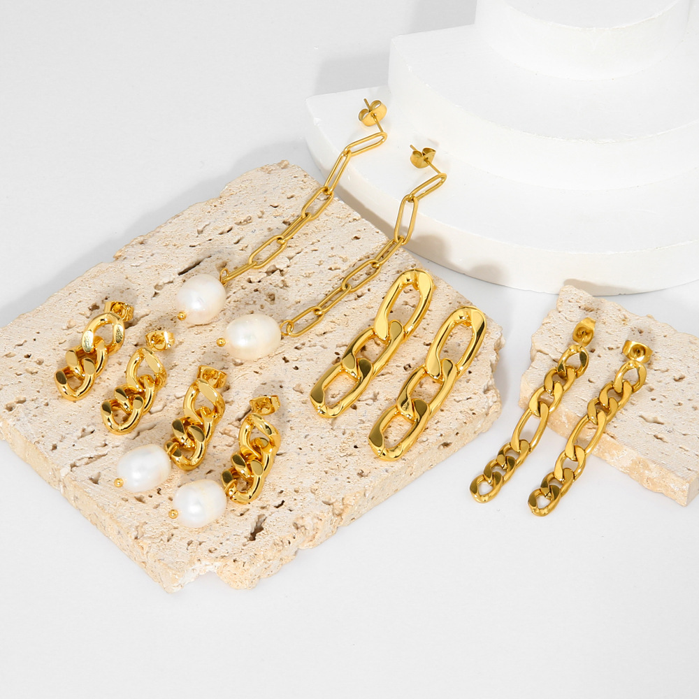 Drop Earrings Classification 18K Gold Plating Color 1 Pair Quantity PVD Coated Real Gold Plated 18K Gold Geometric 201 Stainless Steel Freshwater Pearl Modern Style Waterproof Non Tarnish Drop Earrings