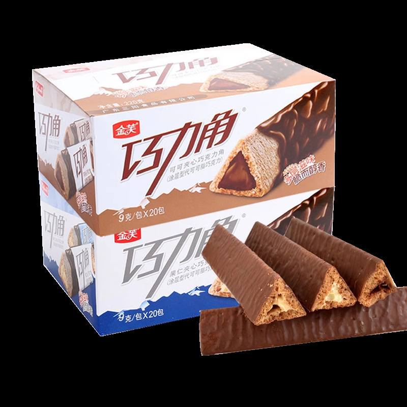 Jinfu Chocolate Corner Sandwich Bar Biscuits Milk Cocoa Nut Crispy Wafer Box of 20 Bars 180g