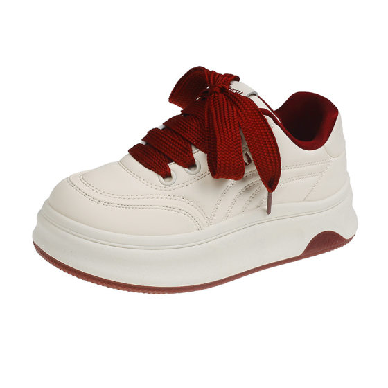 White Shoes Women's 2025 Spring New Thick Sole Joker Super Fire Bread Shoes Heightened Explosions Casual Sports Sneakers