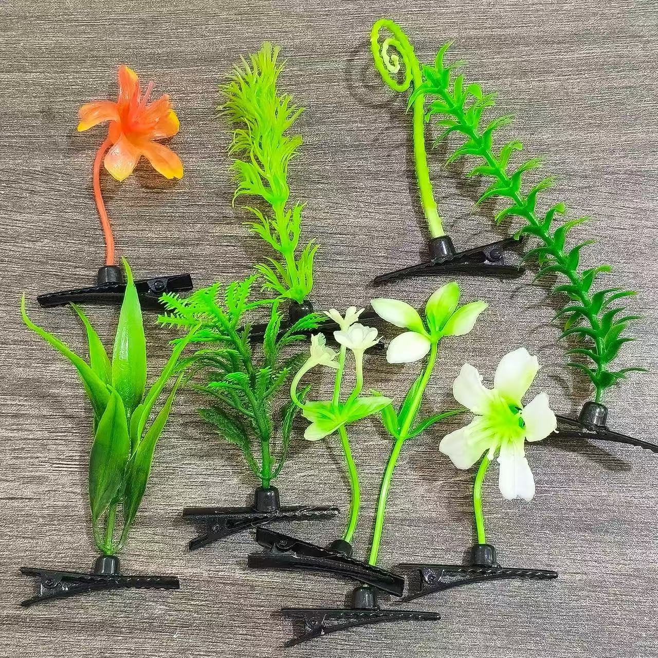 Venta de artefactos de hierba, brote de frijoles, tarjeta de pelo de hierba larga en la cabeza de la flor, imitación de hierba de agua, tiendas de flores al por mayor.