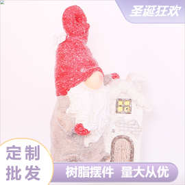 新款节日LED灯发光摆件 花园客厅玄关圣诞小公仔屋子树脂摆件BJ