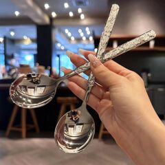 ステンレス鋼インターネット有名人氷河ひび割れスプーン槌目スプーン洋食レストランライススプーン家庭用スプーンデザートスプーンスプーン