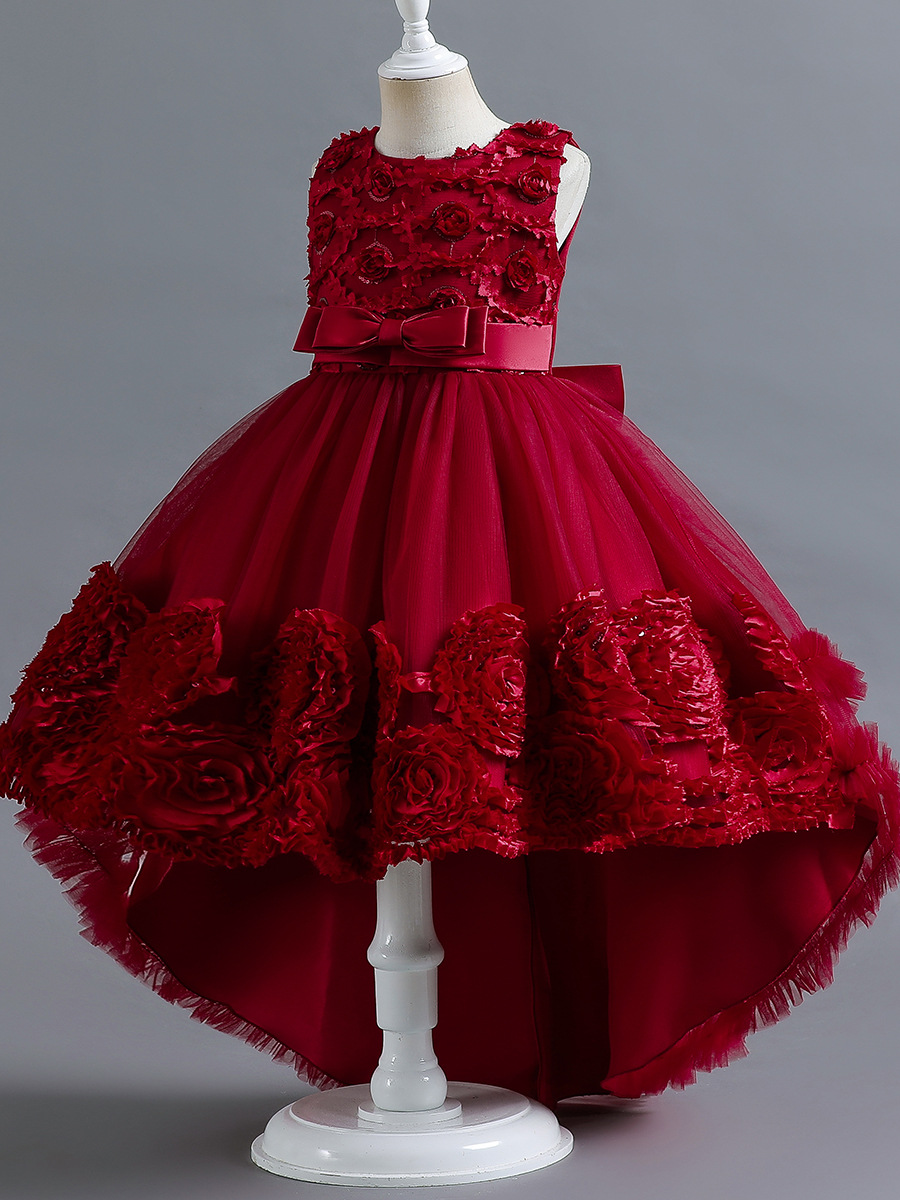 Girls' Dress Flower Girl's Puff Flower Wedding Dress Temperament Small Model Show Tail Dress Children's Piano Performance Dress