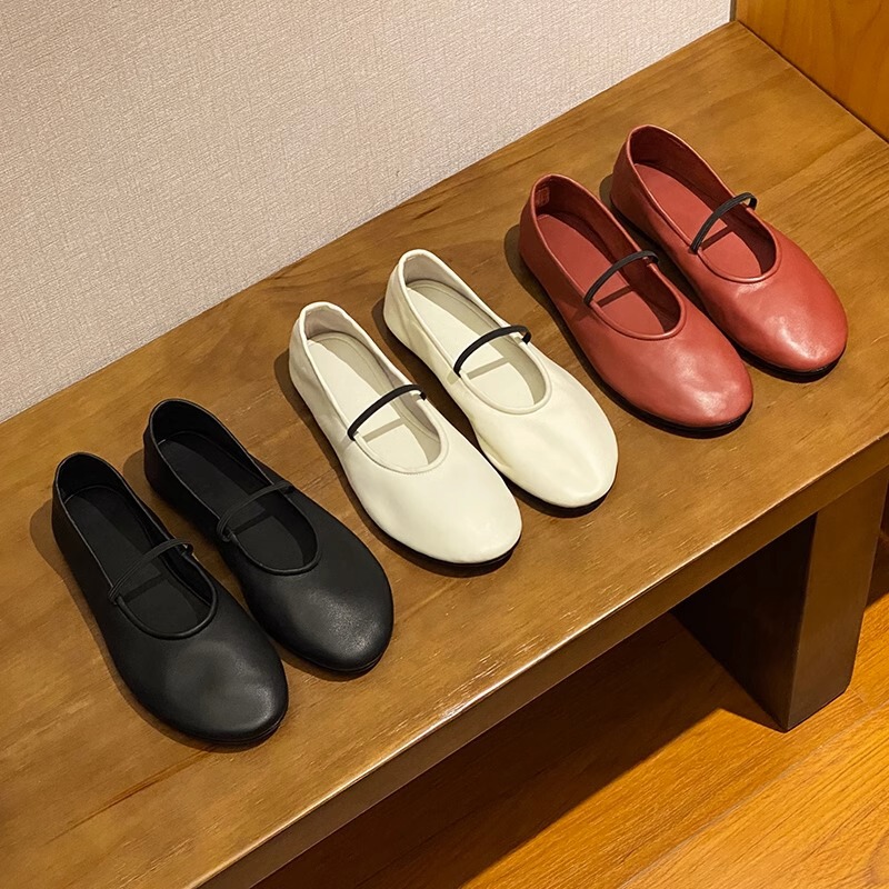 Grape Mom's Same Soft-face Round-toe Shallow Mouth Single-layer Shoes with Thin One-line Flat Bottom Mary Jane Women's Shoes for Summer