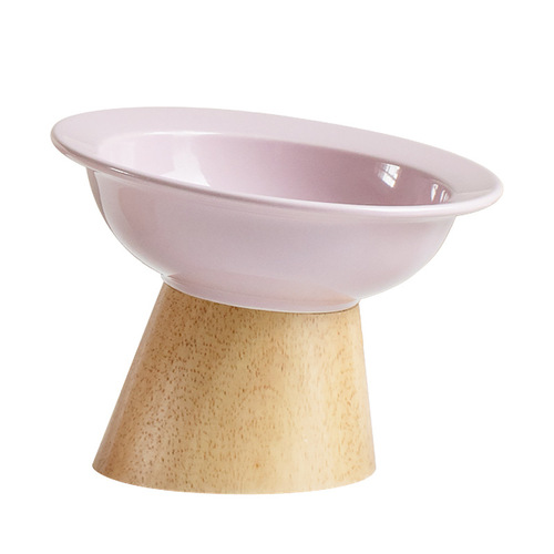 Ceramic large and small cat bowl pet bowl tall leg anti-tip cat food bowl dog bowl slanted mouth neck protection water grass hat bowl