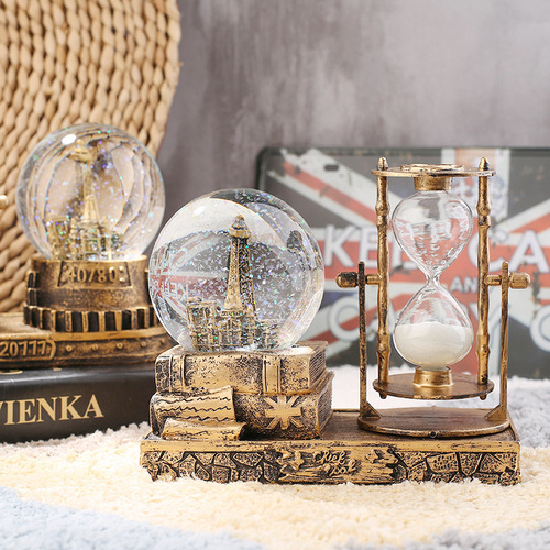 Creative retro crystal ball iron tower hourglass flashing music home desktop decoration ornaments student teacher gift