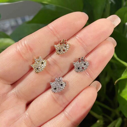 Gabby European and American cross-border cat head navel ring nose stud earring nose clip non-hole piercing jewelry niche jewelry