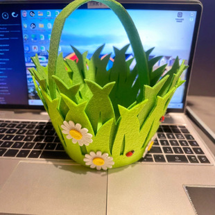 Cross-border New Easter Decorations Non-woven Round Egg Basket Easter Decorative Ornaments