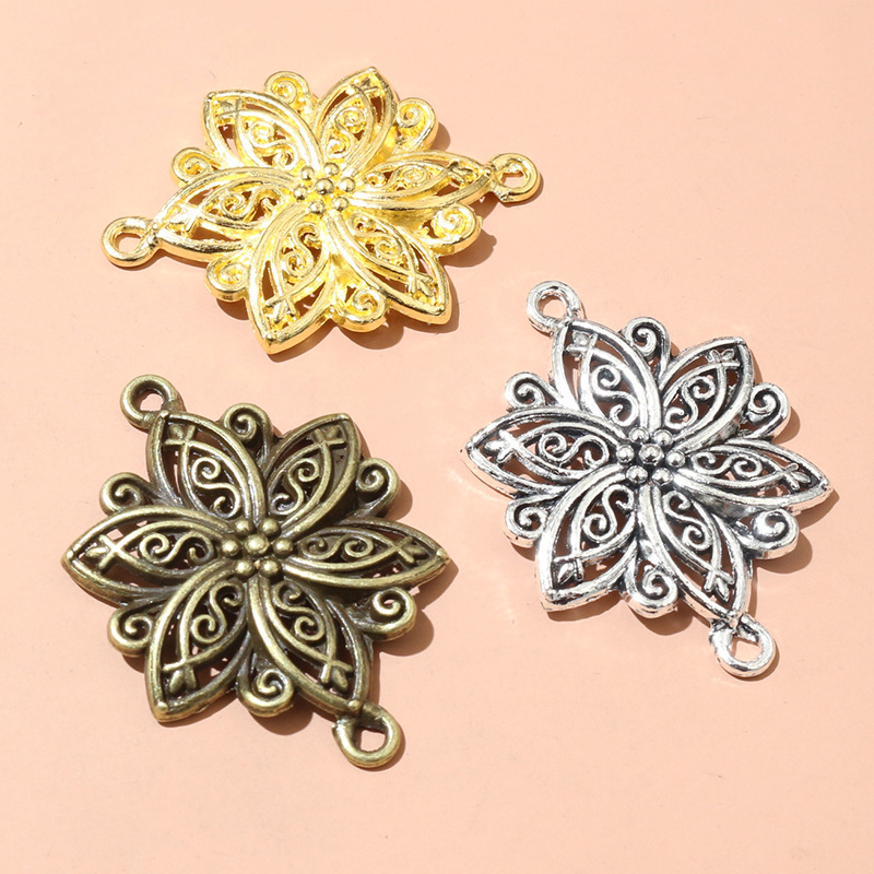 合金双吊花朵吊坠 DIY饰品配件手工项链手链挂件 40x28mm 4g