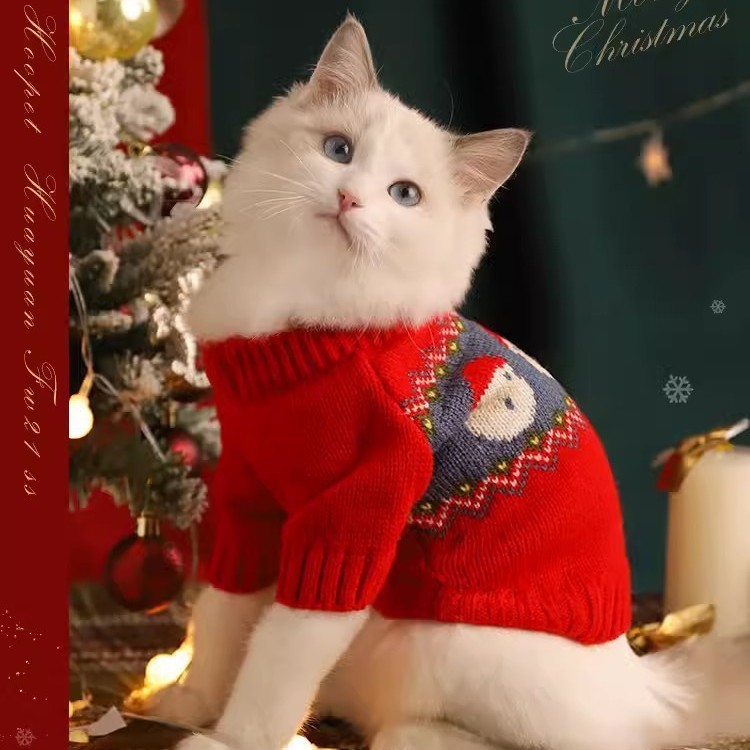Ropa de gato personalizada invierno rojo suéter de Año Nuevo gato muñeca de Año Nuevo mascota gatito saludos de Año Nuevo