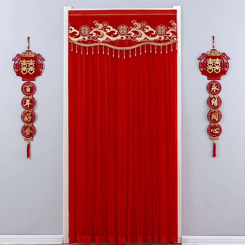 New anti-mosquito door curtain gauze curtain lace double-layer mute bedroom curtain half curtain red punch-free anti-fly summer