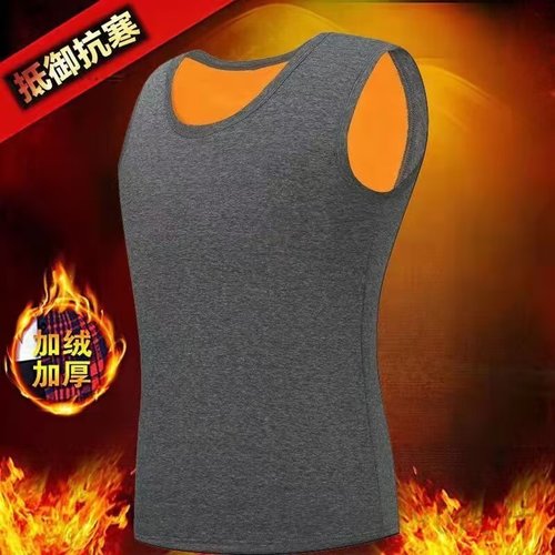Men's sleeveless base layer with plush lining and warm insulation, 2024 autumn/winter vest, close-fitting wide shoulders