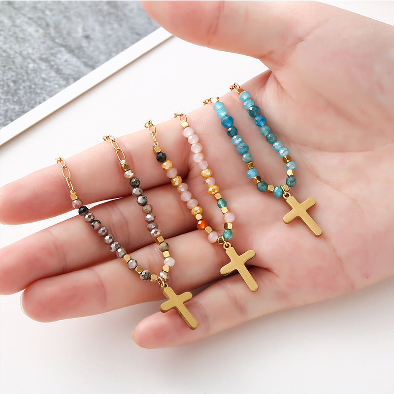 Travel Occasion Ethnic Style Cross Stainless Steel Beaded Plating 14k Gold Plated Pendant Necklace
