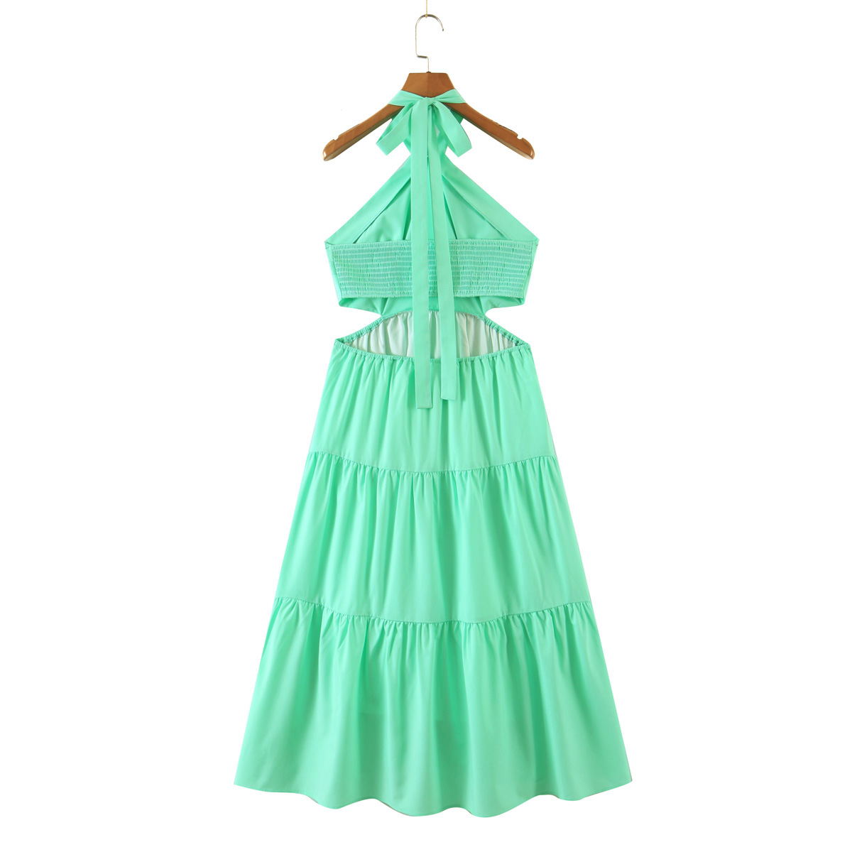 solid color halterneck waist hollow out dress NSLQS129153