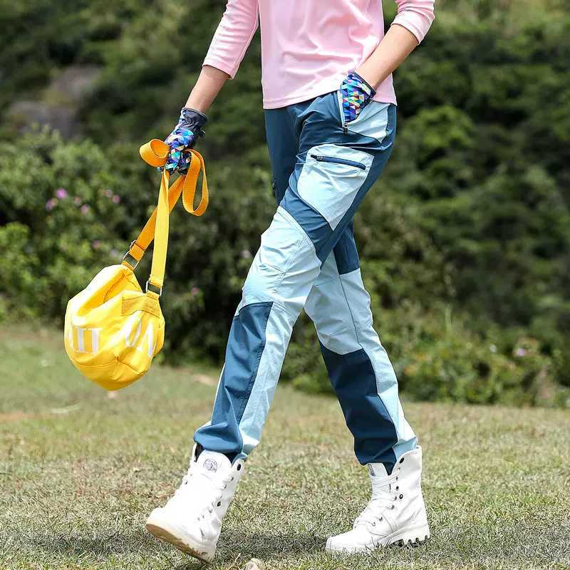 户外轻薄速干裤女长裤拼色弹力修身显瘦运动登山徒步透气防晒夏季