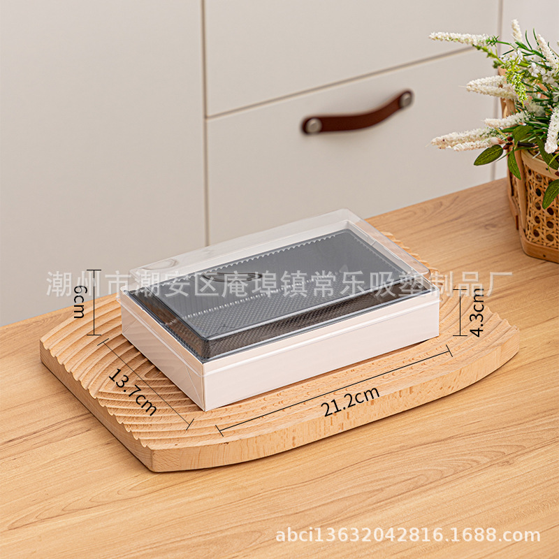 Caja de corte de frutas sin plegables, cuatro, cinco, seis cuadrículas de sushi, fruta fresca cortada, plástico transparente rectangular, caja de papel y plástico de tres piezas
