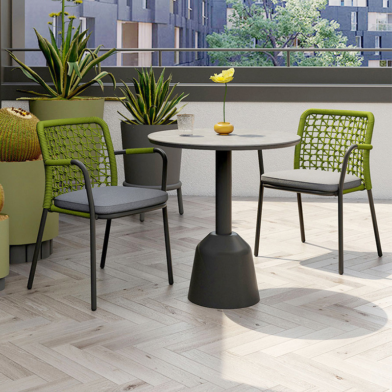 Conjunto de mesa y sillas de ratán para patio y jardín, mesa redonda impermeable y resistente al sol para balcón, muebles de aleación de aluminio.