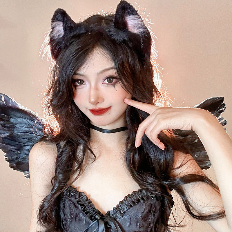 万圣节仿真猫耳朵发箍女款创意毛绒兽耳发卡可爱cos装扮头箍头饰|undefined