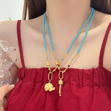 小红书抖音爆同款轻奢精致绿松石转运筒金象吊坠项链可拆卸万能链