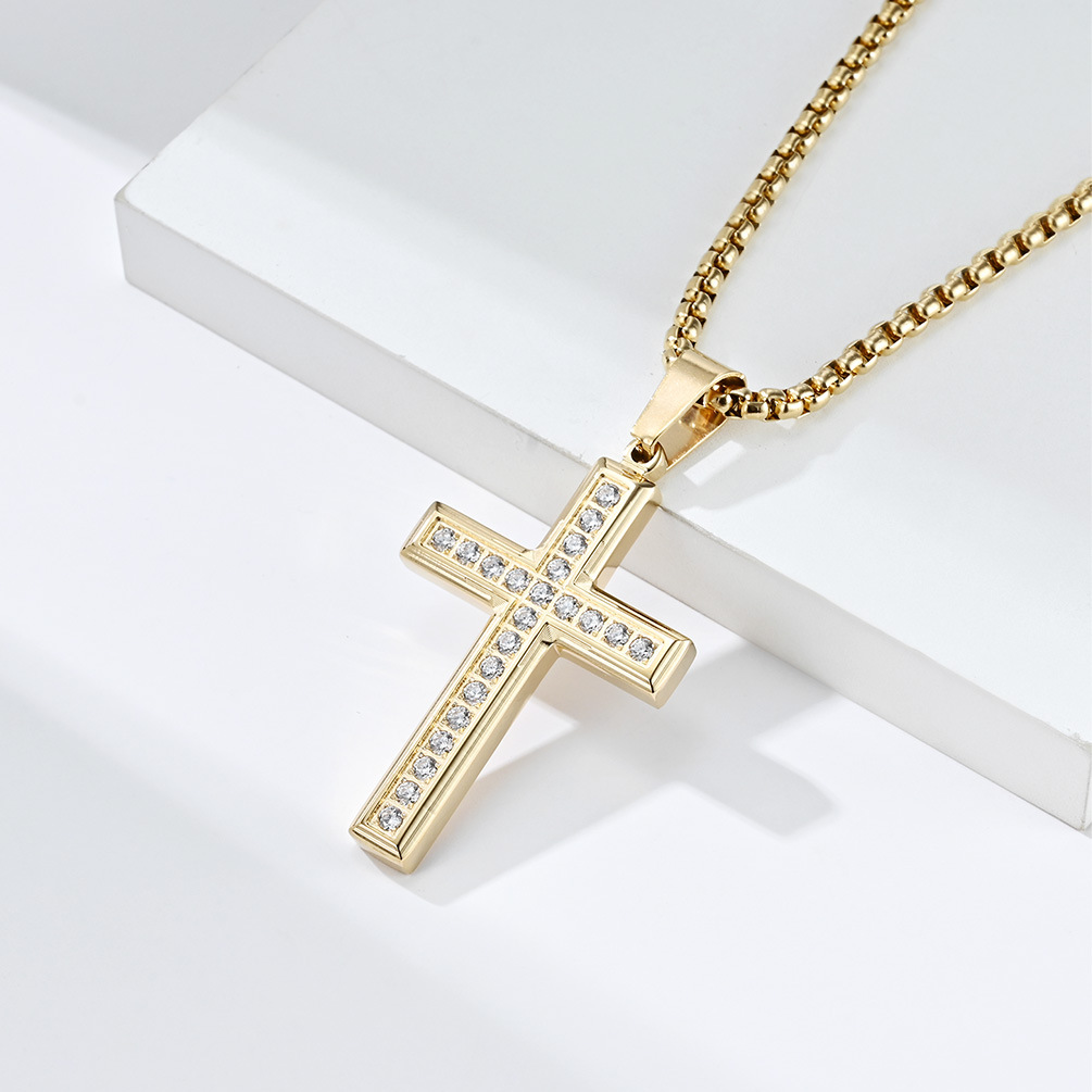 Neutral Wind Titanium Steel Diamond Cross Necklace CNC Engraved Zircon Stainless Steel Cross Pendant