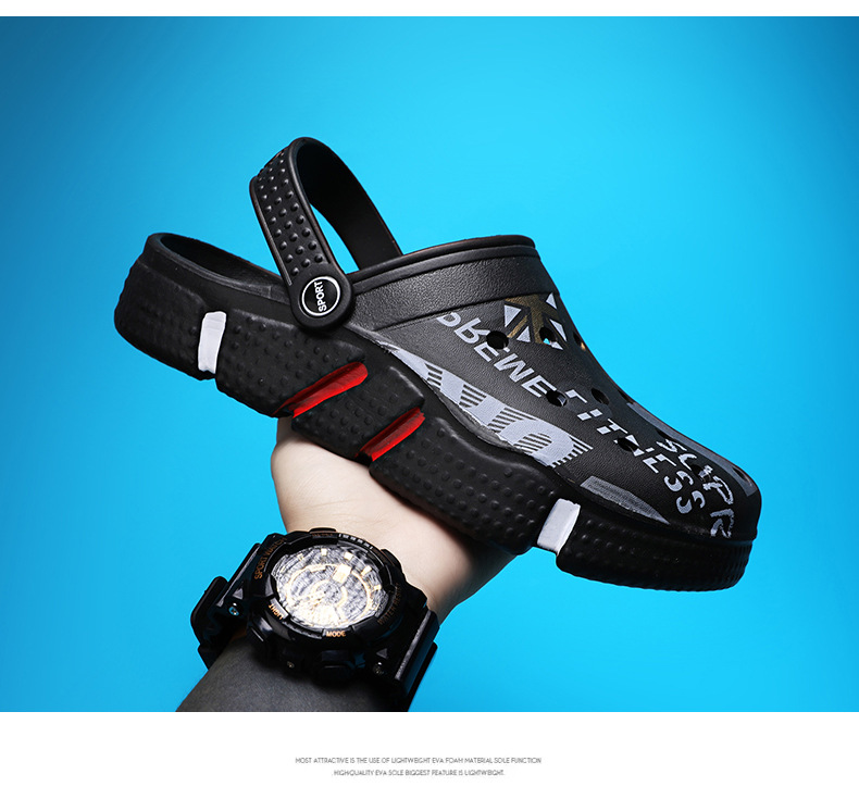 Hole shoes summer outerwear, anti slip hollow camouflage dual-purpose bag head large size slippers men's beach sandals_voghion.com