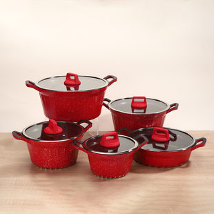 HK new large diamond 5-piece set pot sprinkled with some ceramic tiles and stone non-stick soup pot set die casting cooker Maifanshi aluminum pot