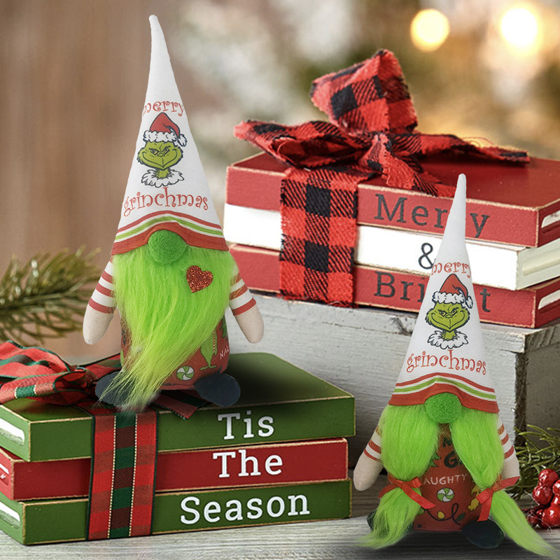 Cross-Border Christmas Grinch Green-Haired Faceless Doll Grinch Christmas Decorations Christmas Atmosphere Ornaments