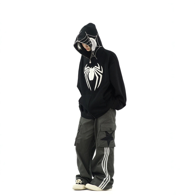 European and American dark sweatshirts, unisex hoodies, gothic couple styles, Harajuku-inspired oversized designs, featuring a gun-wielding girl print, and zip-up sweatshirts European and American dark sweatshirts, unisex hoodies, gothic couple styles, Harajuku-inspired oversized designs, featuring a gun-wielding girl print, and zip-up sweatshirts