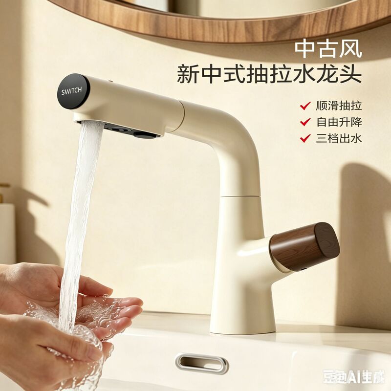 Second-Hand Feng Shui-Style Faucet for Washbasin, Bathroom Sink, Countertop Basin, Bathroom Cabinet, Pull-Out Hot and Cold Water for Home Use Second-Hand Feng Shui-Style Faucet for Washbasin, Bathroom Sink, Countertop Basin, Bathroom Cabinet, Pull-Out Hot and Cold Water for Home Use