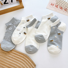 Summer thin short socks, Japanese minimalist student socks with honeycomb embroidered mesh breathable socks, boat sock wholesale