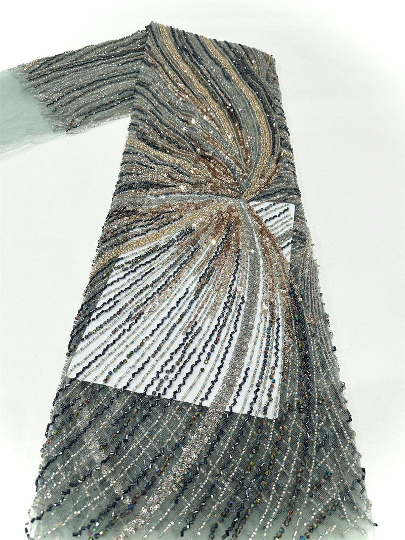 Tejido de malla de bordado de industria pesada bordado de tubo de perlas tridimensional vestido de boda cena tela de moda spot transfronterizo