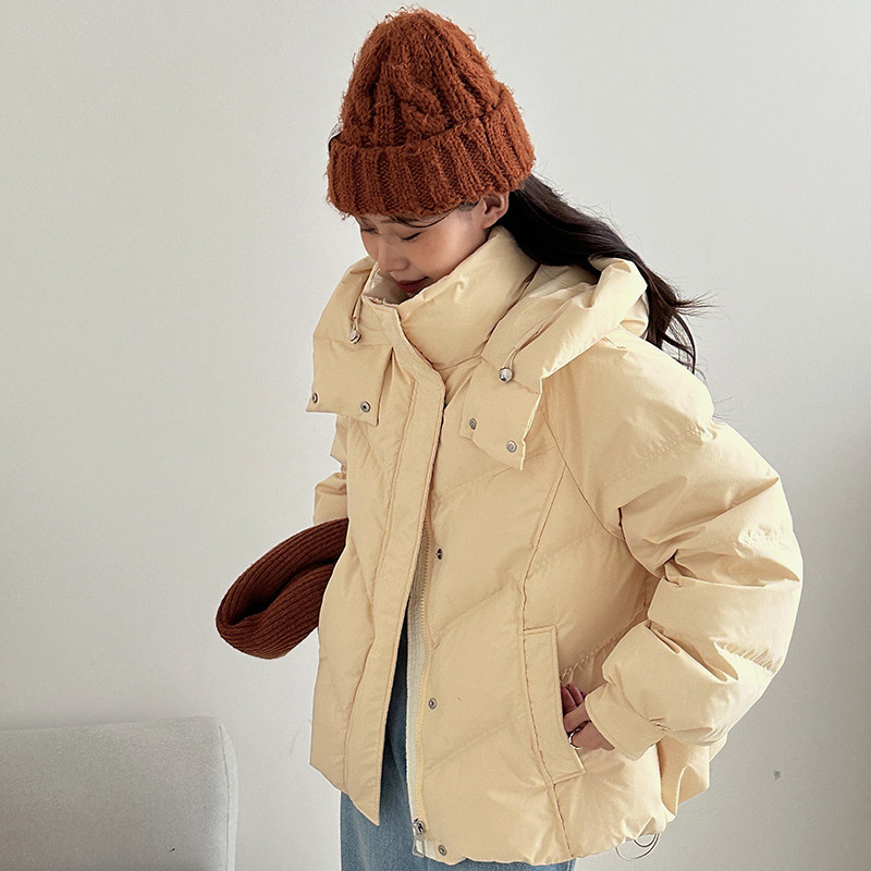 2024 invierno nuevo estilo coreano de pluma de algodón mujer suelta BF sombrero de viento corto de algodón chaqueta de algodón gruesa ropa de pan moda image 11