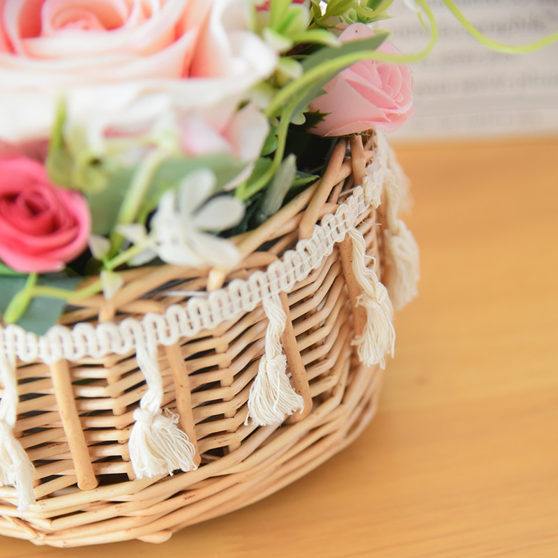 303g Weight Weave, Lace Fashion Element Open Closure Type Top Handle Strap Type Handbag Bags Type Daily Occasion Wicker Material Solid Color Pattern All Seasons Season Women's Gender Simple Style Style Cylindrical Shape Women's Wicker Solid Color Simple Style Weave Lace Cylindrical Open Handbag 4