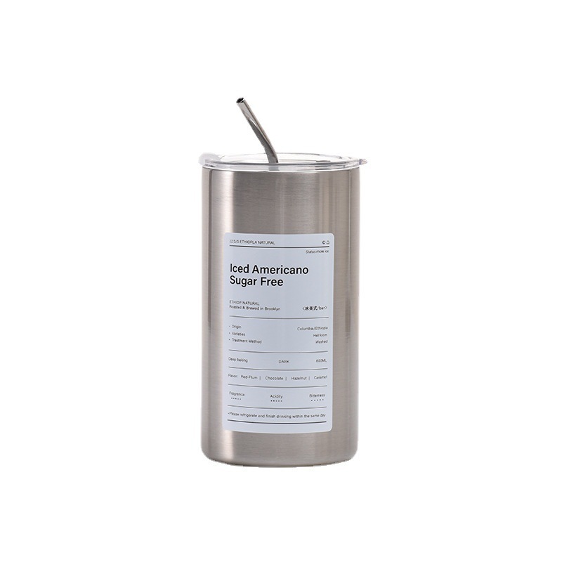 Taza de café de acero inoxidable Taza de café con leche americana Taza de vacío de paja de mantenimiento en frío Taza de agua portátil de café portátil estadounidense de hielo