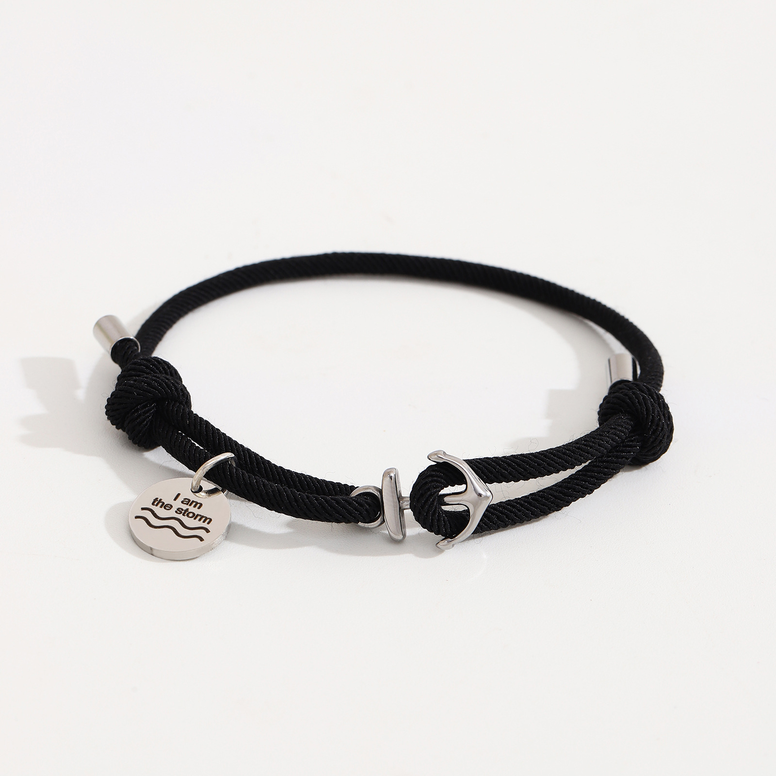 Round Anchor Milan Black Bracelet Silver Accessories