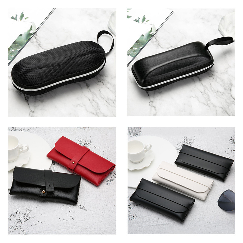 Cross-border anti-stress EVA sunglasses case sunglasses set handmade triangle black folding glasses case PU leather mirror case