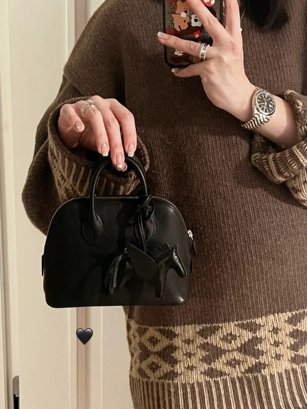 手工蜡线缝制mini贝壳包头层牛皮ev皮保龄球包手提单肩斜挎包女包|undefined