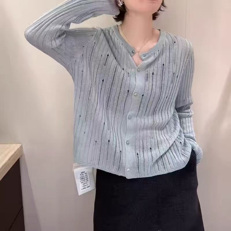 Fashionable summer cardigan with a round collar