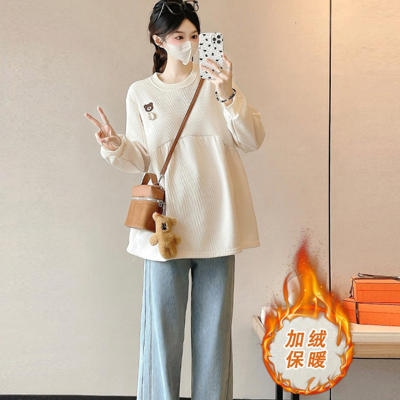 孕妇加绒加厚卫衣秋冬2025新款宽松大码孕妇装休闲保暖外穿上衣服|undefined