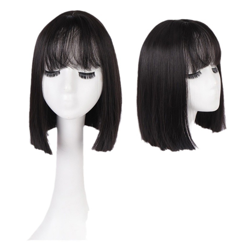 Amazon peluca femenina moda europea y americana fibra química sombrero femenino flequillo recto pelo corto recto Bobo peluca fabricante femenino en stock
