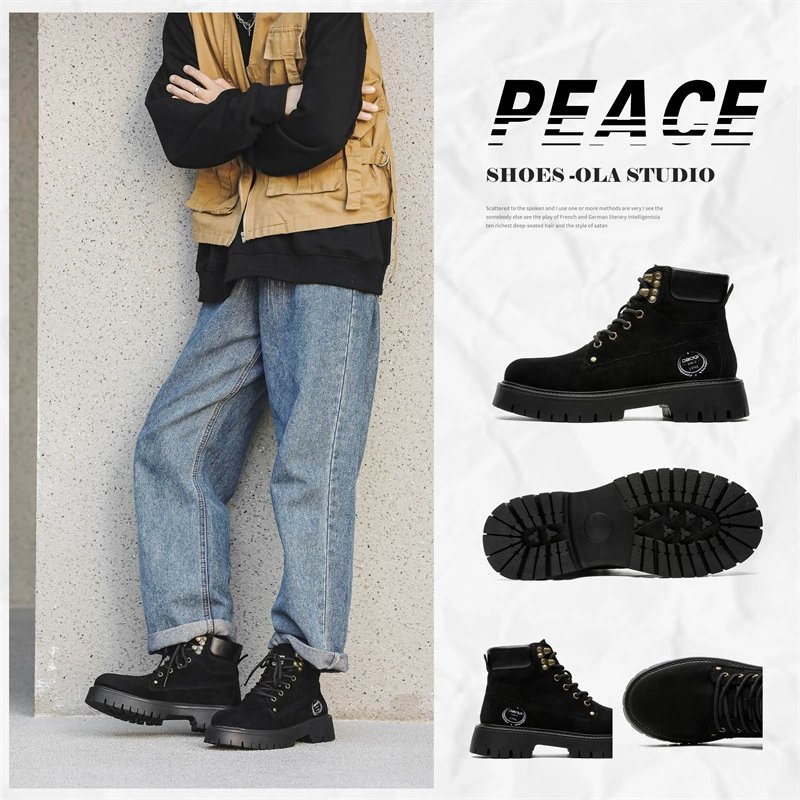 Британские ветры большой размер рабочей обуви мужской тренд ретро Мартин сапоги осенью и зимой бархат мужская обувь хлопчатобумажная обувь спот оптом