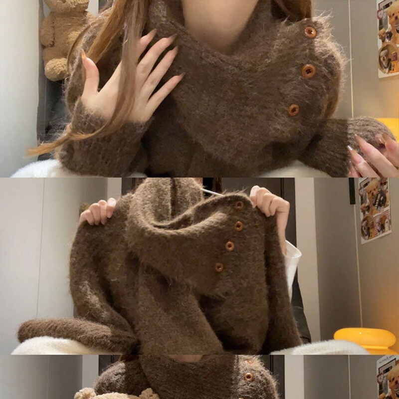 2026 new detachable sweater, women's sporty top, casual and loose fit, warm and thick knit for autumn and winter, with a matching scarf 2026 new detachable sweater, women's sporty top, casual and loose fit, warm and thick knit for autumn and winter, with a matching scarf