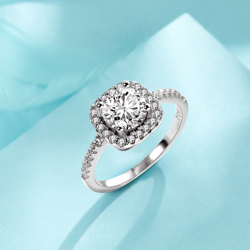 Anillo de moissanita cuadrado de Plata de Ley 925 de 1 quilate, nicho femenino, propuesta de pareja de alta gama, anillo de diamantes de lujo para boda