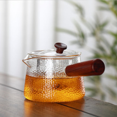 Glass teapot with high temperature resistance, household health care, retro teapot, solid wood handle, Kung Fu flower tea set, filter set